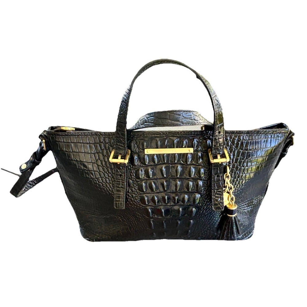 BRAHMIN MINI ASHER Satchel In Black Melbourne Genuine Leather  shoulder bag tote